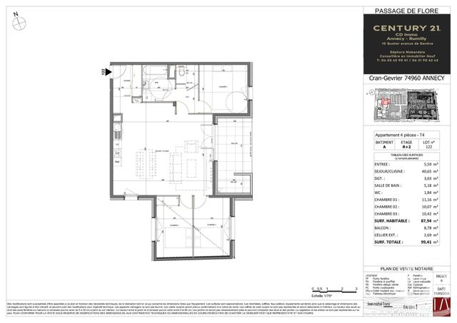 Appartement T4 à vendre - 4 pièces - 87.94 m2 - ANNECY - 74 - RHONE-ALPES - Century 21 Cd Immo