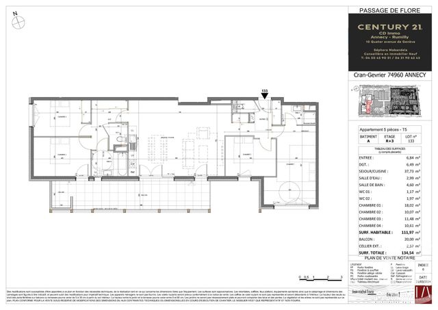 Appartement T5 à vendre - 5 pièces - 111.97 m2 - ANNECY - 74 - RHONE-ALPES - Century 21 Cd Immo