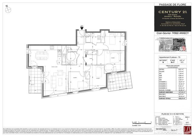 Appartement T5 à vendre - 5 pièces - 107.4 m2 - ANNECY - 74 - RHONE-ALPES - Century 21 Cd Immo