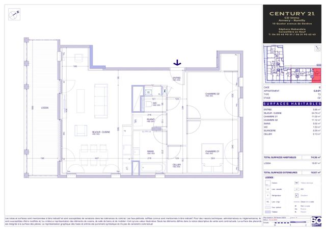Appartement T3 à vendre - 3 pièces - 74.36 m2 - MEYTHET - 74 - RHONE-ALPES - Century 21 Cd Immo
