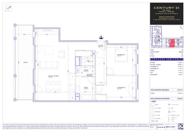 Appartement T3 à vendre - 3 pièces - 74.01 m2 - MEYTHET - 74 - RHONE-ALPES - Century 21 Cd Immo