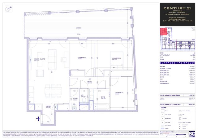 Appartement T4 à vendre - 4 pièces - 79.91 m2 - MEYTHET - 74 - RHONE-ALPES - Century 21 Cd Immo