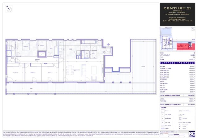 Appartement T5 à vendre - 5 pièces - 135.86 m2 - MEYTHET - 74 - RHONE-ALPES - Century 21 Cd Immo
