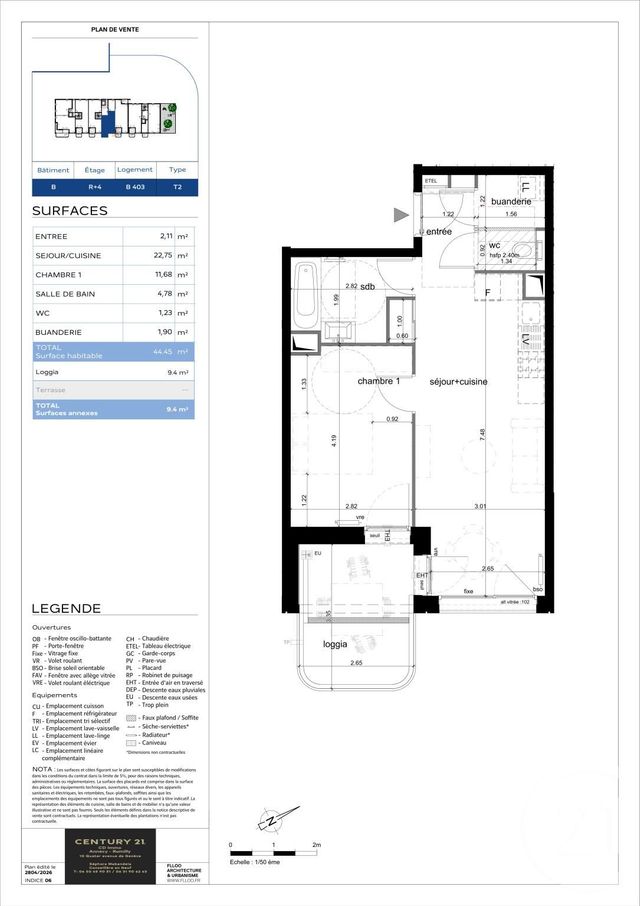 Appartement T2 à vendre - 2 pièces - 44.45 m2 - ANNECY - 74 - RHONE-ALPES - Century 21 Cd Immo