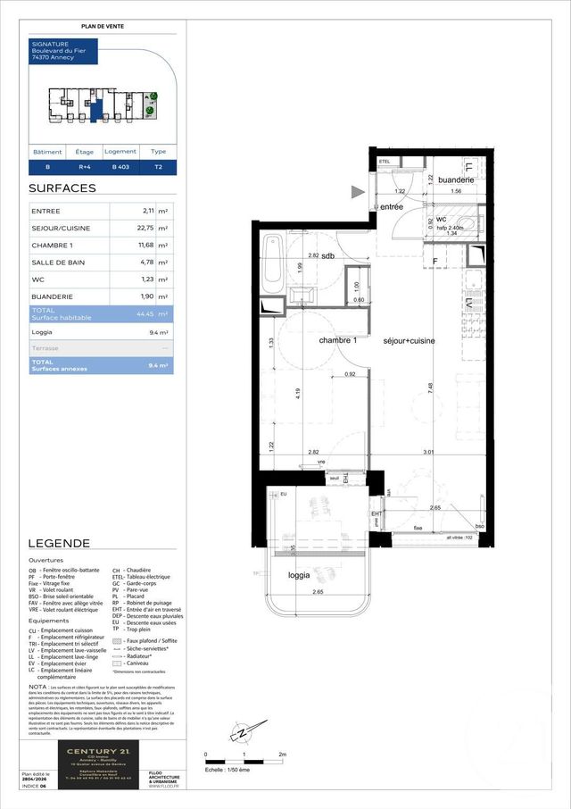 Appartement T2 à vendre - 2 pièces - 44.45 m2 - ANNECY - 74 - RHONE-ALPES - Century 21 Cd Immo