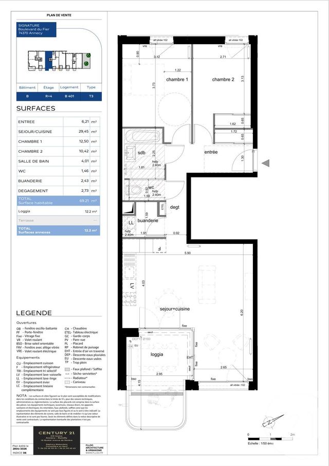 Appartement T3 à vendre - 3 pièces - 69.21 m2 - ANNECY - 74 - RHONE-ALPES - Century 21 Cd Immo