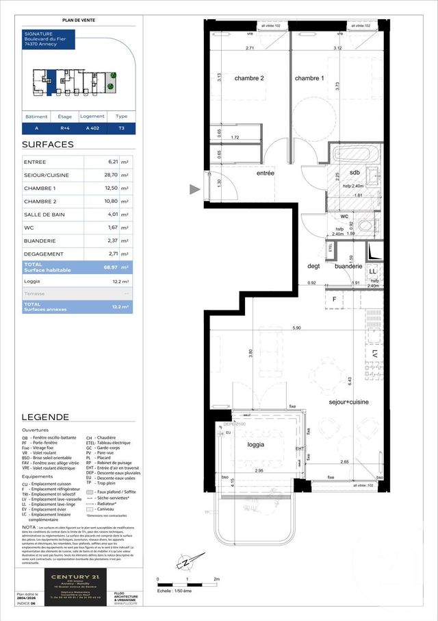 Appartement T3 à vendre - 3 pièces - 68.97 m2 - ANNECY - 74 - RHONE-ALPES - Century 21 Cd Immo