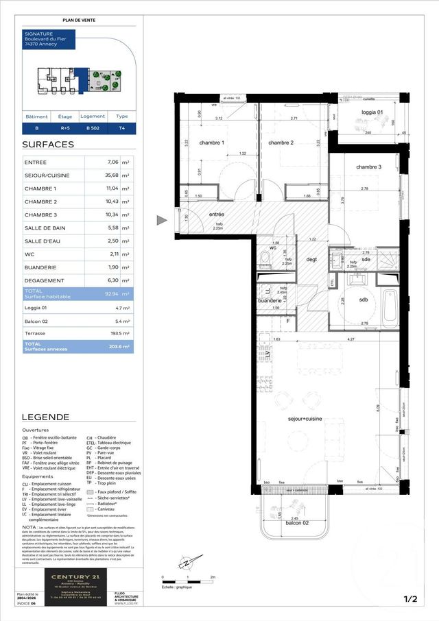 Appartement T4 à vendre - 4 pièces - 92.94 m2 - ANNECY - 74 - RHONE-ALPES - Century 21 Cd Immo