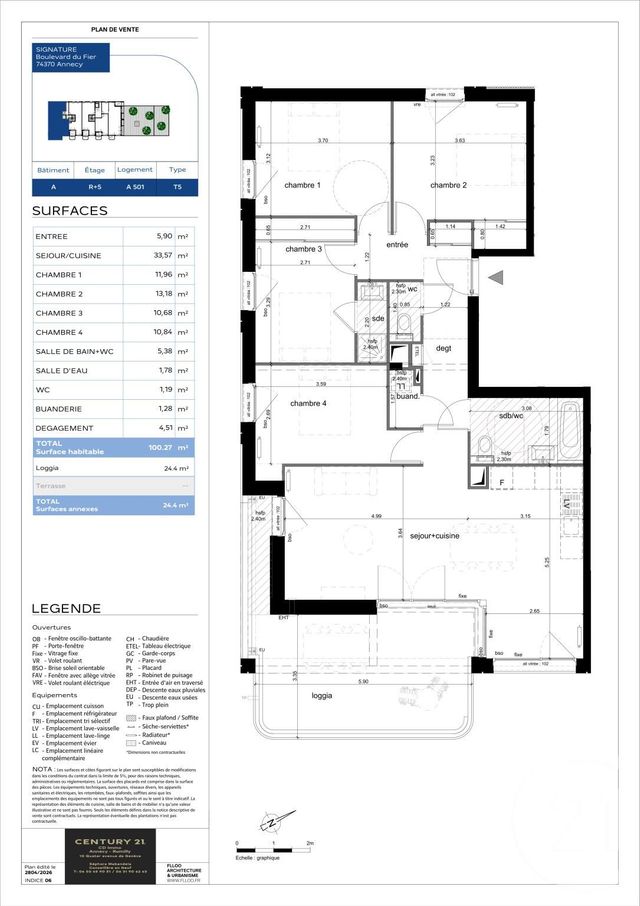 Appartement T5 à vendre - 5 pièces - 100.27 m2 - ANNECY - 74 - RHONE-ALPES - Century 21 Cd Immo
