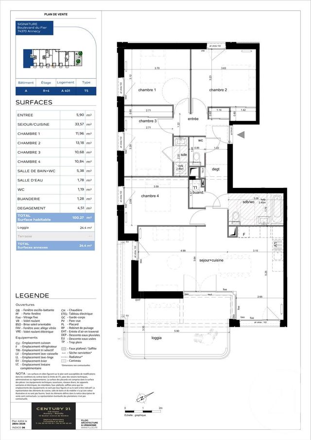 Appartement T5 à vendre - 5 pièces - 100.27 m2 - ANNECY - 74 - RHONE-ALPES - Century 21 Cd Immo