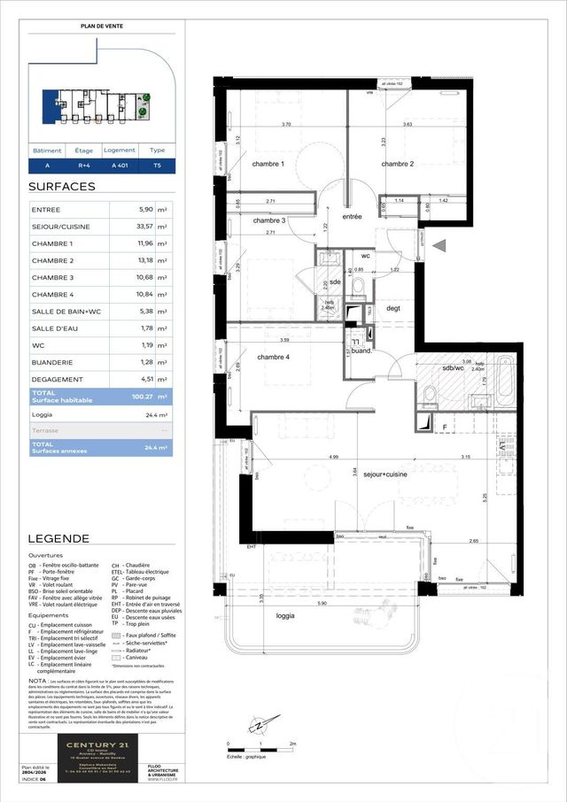 Appartement T5 à vendre - 5 pièces - 100.27 m2 - ANNECY - 74 - RHONE-ALPES - Century 21 Cd Immo