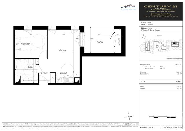 Appartement T2 à vendre - 2 pièces - 42.13 m2 - SEYNOD - 74 - RHONE-ALPES - Century 21 Cd Immo