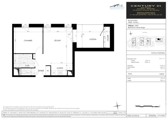 Appartement T2 à vendre - 2 pièces - 41.69 m2 - SEYNOD - 74 - RHONE-ALPES - Century 21 Cd Immo
