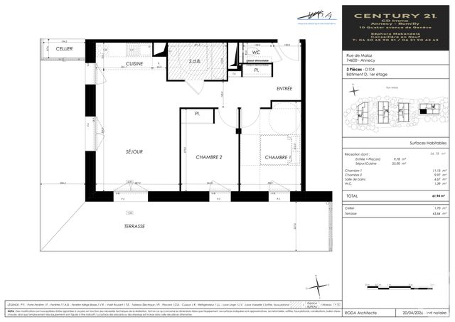 Appartement T3 à vendre - 3 pièces - 61.94 m2 - SEYNOD - 74 - RHONE-ALPES - Century 21 Cd Immo