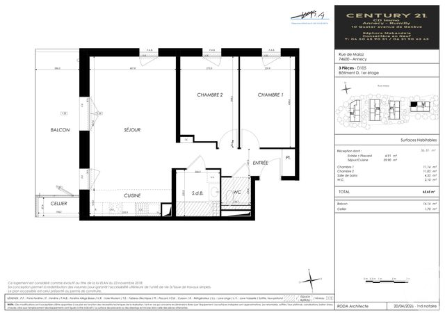 Appartement T3 à vendre - 3 pièces - 65.65 m2 - SEYNOD - 74 - RHONE-ALPES - Century 21 Cd Immo
