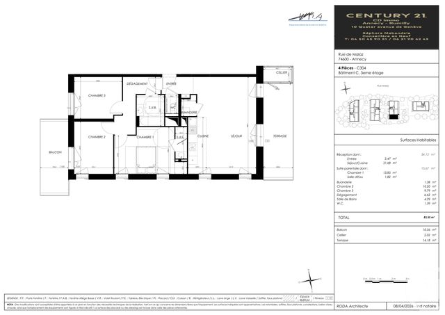 Appartement T4 à vendre - 4 pièces - 83.5 m2 - SEYNOD - 74 - RHONE-ALPES - Century 21 Cd Immo