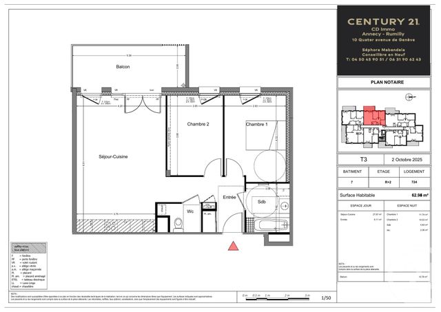 Appartement T3 à vendre - 3 pièces - 62.94 m2 - RUMILLY - 74 - RHONE-ALPES - Century 21 Cd Immo
