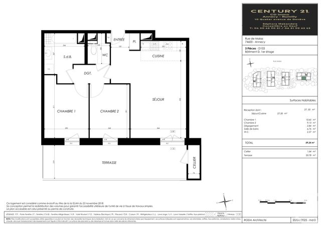 Appartement T3 à vendre - 3 pièces - 59.24 m2 - SEYNOD - 74 - RHONE-ALPES - Century 21 Cd Immo