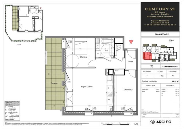 Appartement T3 à vendre - 3 pièces - 62.35 m2 - RUMILLY - 74 - RHONE-ALPES - Century 21 Cd Immo