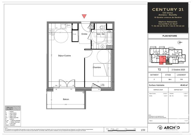 Appartement T2 à vendre - 2 pièces - 45.53 m2 - RUMILLY - 74 - RHONE-ALPES - Century 21 Cd Immo