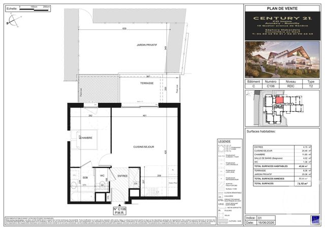 Appartement T2 à vendre - 2 pièces - 45.66 m2 - POISY - 74 - RHONE-ALPES - Century 21 Cd Immo