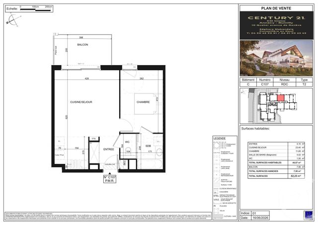 Appartement T2 à vendre - 2 pièces - 44.67 m2 - POISY - 74 - RHONE-ALPES - Century 21 Cd Immo