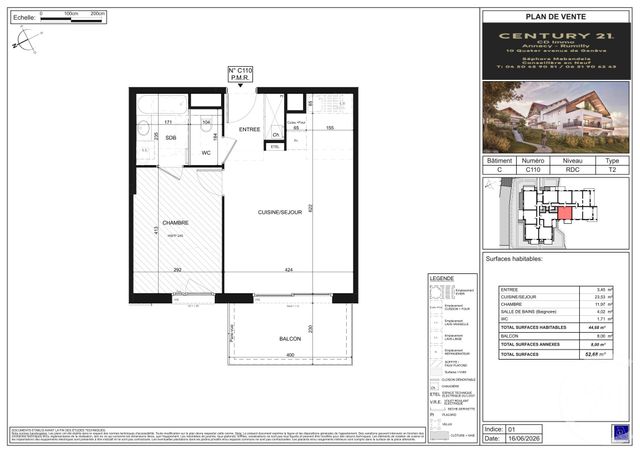 Appartement T2 à vendre - 2 pièces - 44.68 m2 - POISY - 74 - RHONE-ALPES - Century 21 Cd Immo