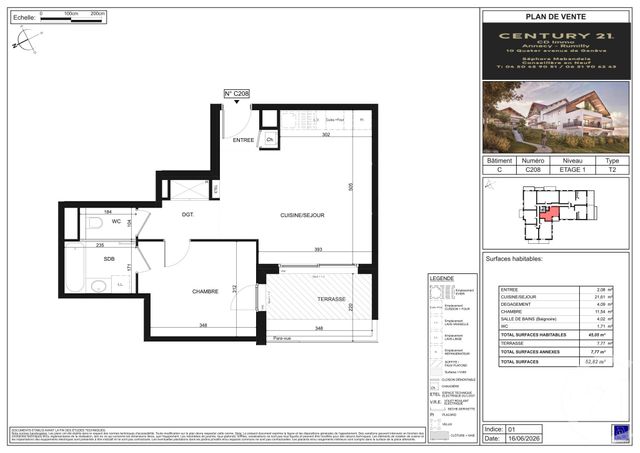 Appartement T2 à vendre - 2 pièces - 45.05 m2 - POISY - 74 - RHONE-ALPES - Century 21 Cd Immo