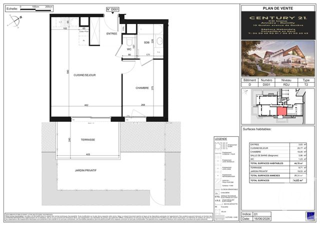 Appartement T2 à vendre - 2 pièces - 44.78 m2 - POISY - 74 - RHONE-ALPES - Century 21 Cd Immo