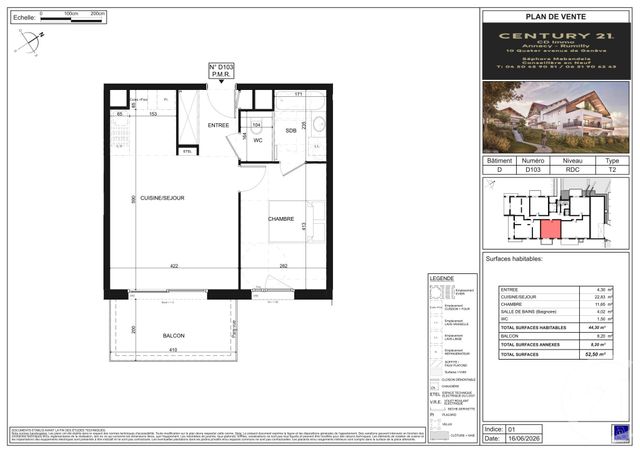 Appartement T2 à vendre - 2 pièces - 44.3 m2 - POISY - 74 - RHONE-ALPES - Century 21 Cd Immo