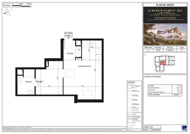 Appartement Studio à vendre - 1 pièce - 40.82 m2 - POISY - 74 - RHONE-ALPES - Century 21 Cd Immo