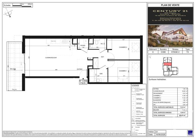 Appartement T3 à vendre - 3 pièces - 73.33 m2 - POISY - 74 - RHONE-ALPES - Century 21 Cd Immo