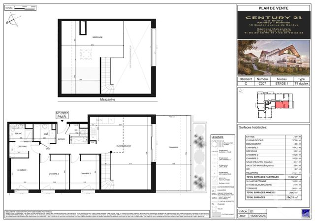 Appartement T4 à vendre - 4 pièces - 114.82 m2 - POISY - 74 - RHONE-ALPES - Century 21 Cd Immo