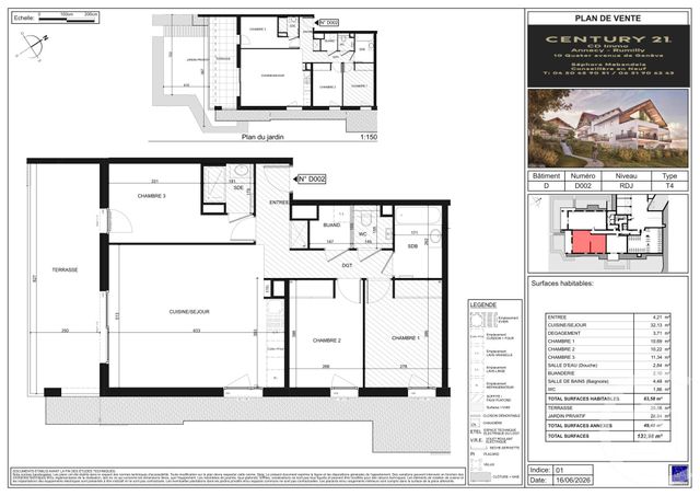 Appartement T4 à vendre - 4 pièces - 83.58 m2 - POISY - 74 - RHONE-ALPES - Century 21 Cd Immo