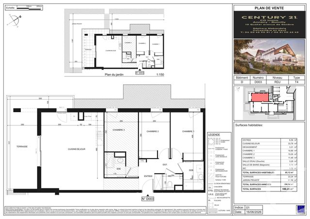 Appartement T4 à vendre - 4 pièces - 85.12 m2 - POISY - 74 - RHONE-ALPES - Century 21 Cd Immo