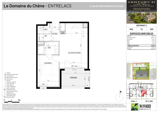 Appartement T2 à vendre - 2 pièces - 42.68 m2 - ENTRELACS - 73 - RHONE-ALPES - Century 21 Cd Immo