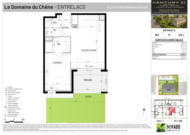 Appartement T2 à vendre - 2 pièces - 42.68 m2 - ENTRELACS - 73 - RHONE-ALPES - Century 21 Cd Immo