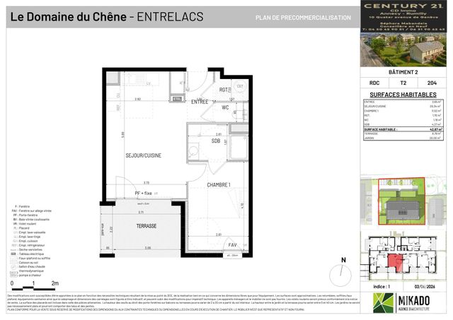 Appartement T2 à vendre - 2 pièces - 42.67 m2 - ENTRELACS - 73 - RHONE-ALPES - Century 21 Cd Immo