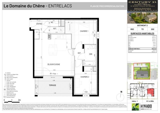 Appartement T3 à vendre - 3 pièces - 63.24 m2 - ENTRELACS - 73 - RHONE-ALPES - Century 21 Cd Immo
