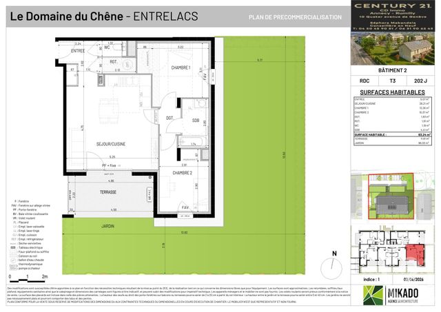 Appartement T3 à vendre - 3 pièces - 63.24 m2 - ENTRELACS - 73 - RHONE-ALPES - Century 21 Cd Immo