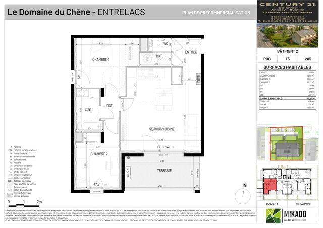 Appartement T3 à vendre - 3 pièces - 62.6 m2 - ENTRELACS - 73 - RHONE-ALPES - Century 21 Cd Immo