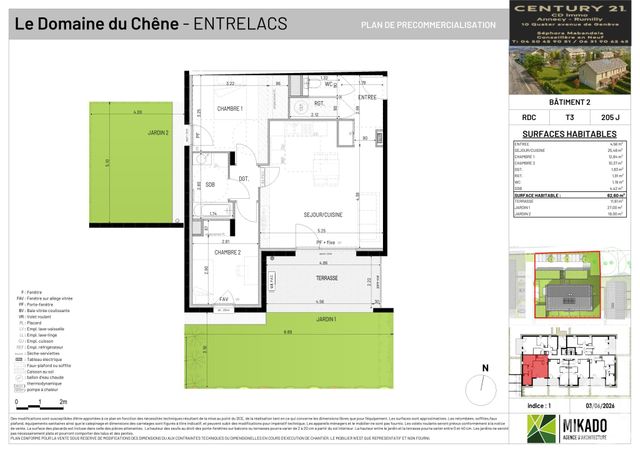 Appartement T3 à vendre - 3 pièces - 62.6 m2 - ENTRELACS - 73 - RHONE-ALPES - Century 21 Cd Immo