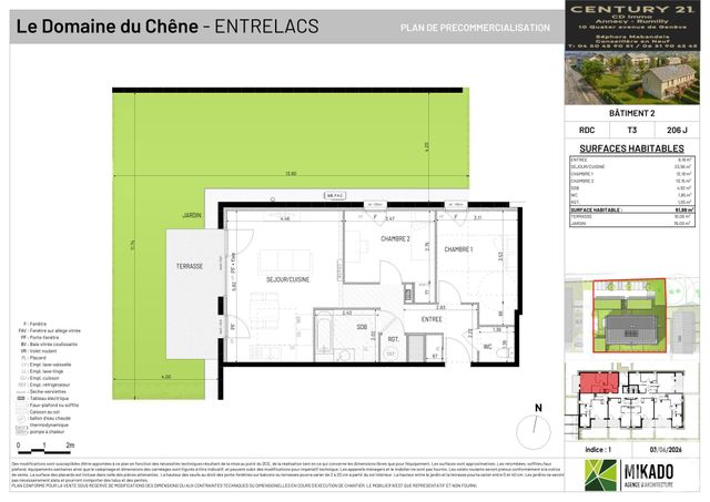 Appartement T2 à vendre - 3 pièces - 61.89 m2 - ENTRELACS - 73 - RHONE-ALPES - Century 21 Cd Immo