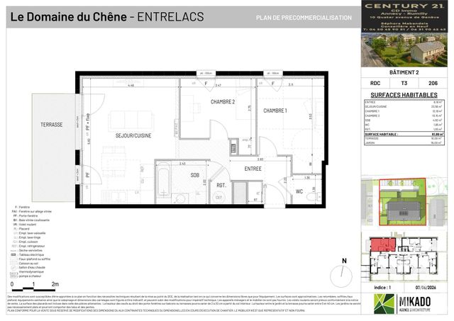 Appartement T2 à vendre - 3 pièces - 61.89 m2 - ENTRELACS - 73 - RHONE-ALPES - Century 21 Cd Immo