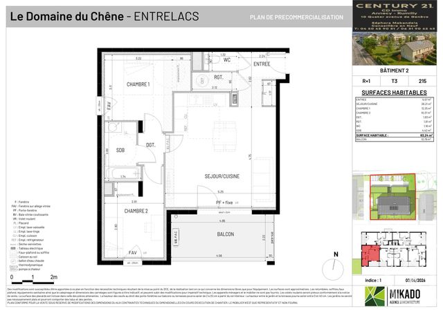 Appartement T3 à vendre - 3 pièces - 63.24 m2 - ENTRELACS - 73 - RHONE-ALPES - Century 21 Cd Immo