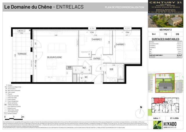 Appartement T3 à vendre - 3 pièces - 63.19 m2 - ENTRELACS - 73 - RHONE-ALPES - Century 21 Cd Immo