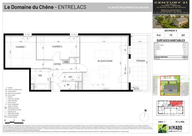 Appartement T3 à vendre - 3 pièces - 67.98 m2 - ENTRELACS - 73 - RHONE-ALPES - Century 21 Cd Immo