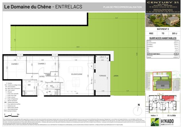 Appartement T2 à vendre - 3 pièces - 67.98 m2 - ENTRELACS - 73 - RHONE-ALPES - Century 21 Cd Immo