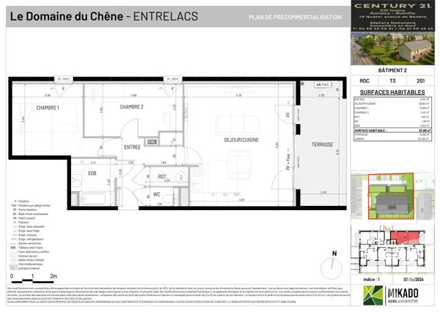 Appartement T2 à vendre - 3 pièces - 67.98 m2 - ENTRELACS - 73 - RHONE-ALPES - Century 21 Cd Immo