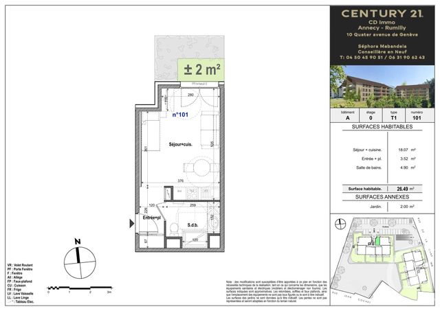 Appartement T1 à vendre - 1 pièce - 26.49 m2 - FAVERGES SEYTHENEX - 74 - RHONE-ALPES - Century 21 Cd Immo